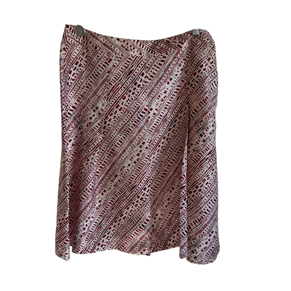 Merona Silk Skirt A-Line Midi Red Pattern Career Casual Size 8